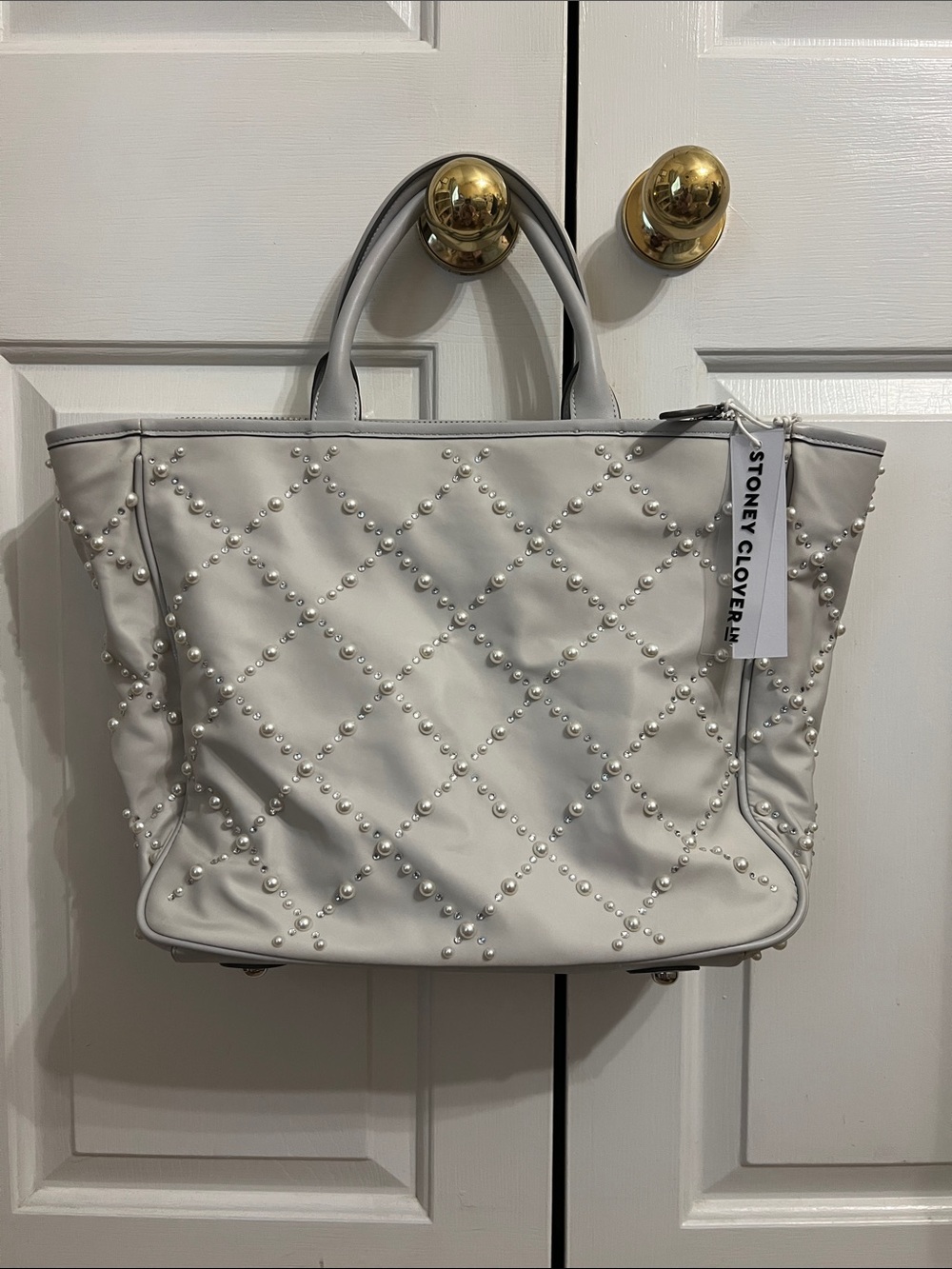 Stoney Clover Lane Pearl-Embellished Quilted Tote - White